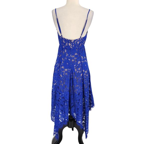 Lulus One Wish Royal Blue Lace Handkerchief Hem Dress - Picture 6 of 9